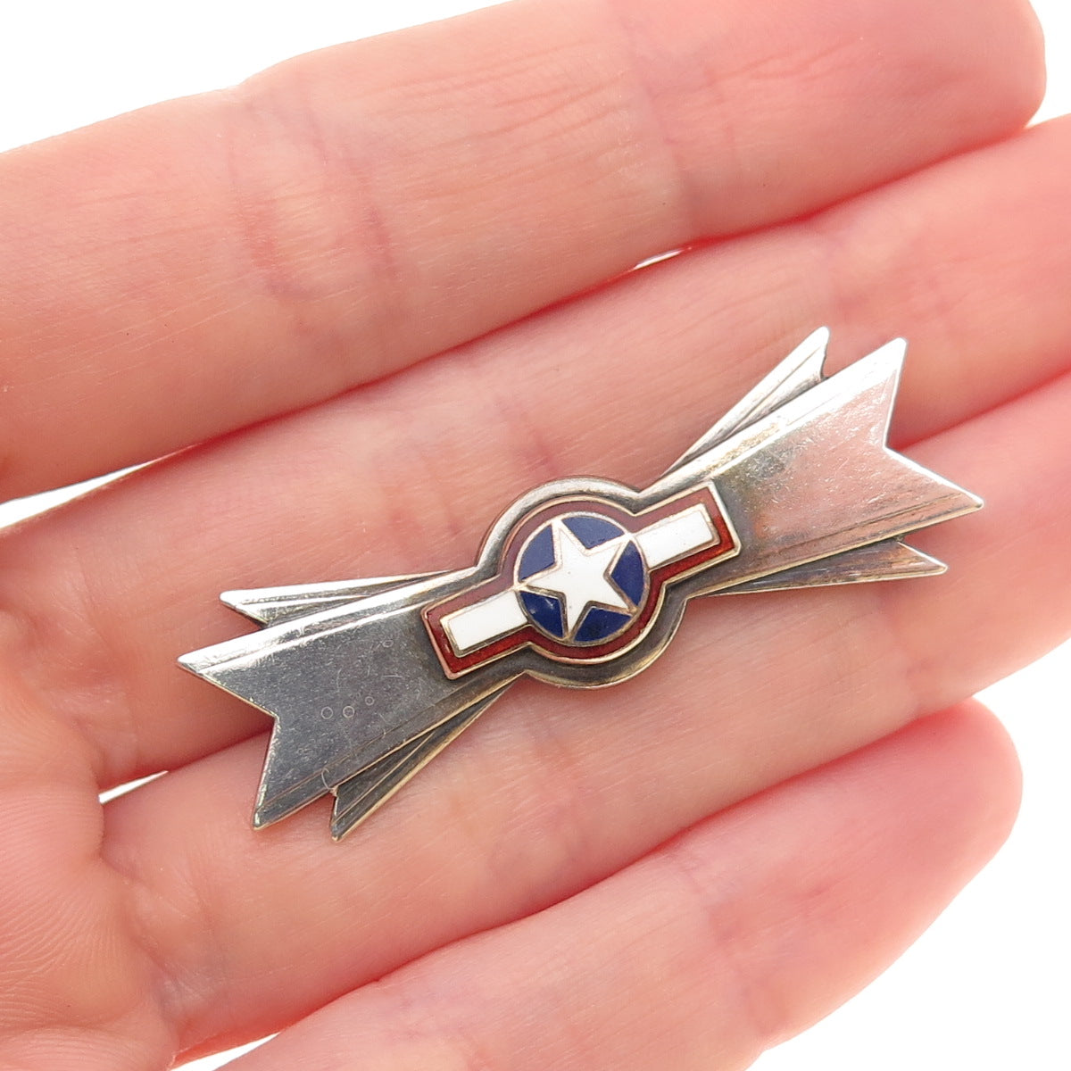 Amico 925 Sterling Silver Antique WWII Enamel US Air Force Pin Brooch