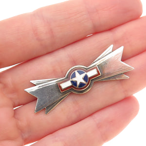 Amico 925 Sterling Silver Antique WWII Enamel US Air Force Pin Brooch