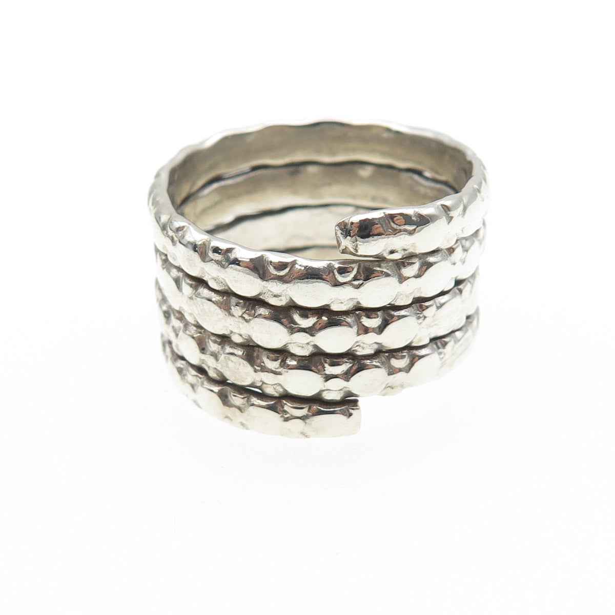 925 Sterling Silver Vintage Modernist Dotted Adjustable Wrap Ring Size 8.5