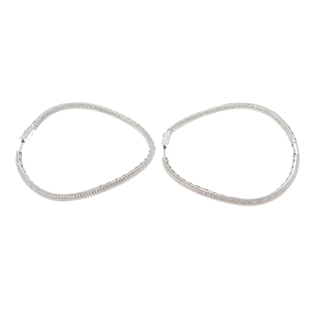 KLEO 925 Sterling Silver Round-Cut C Z In & Out Wavy Large Hoop Earrings