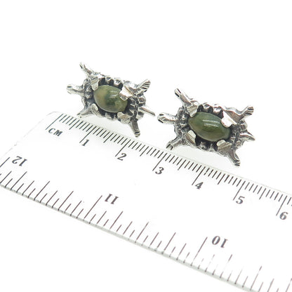 925 Sterling Silver Vintage Mexico Real Rhyolite Turtle Screw Back Earrings