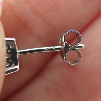 925 Sterling Silver Princess-Cut Shaped C Z Stud Earrings