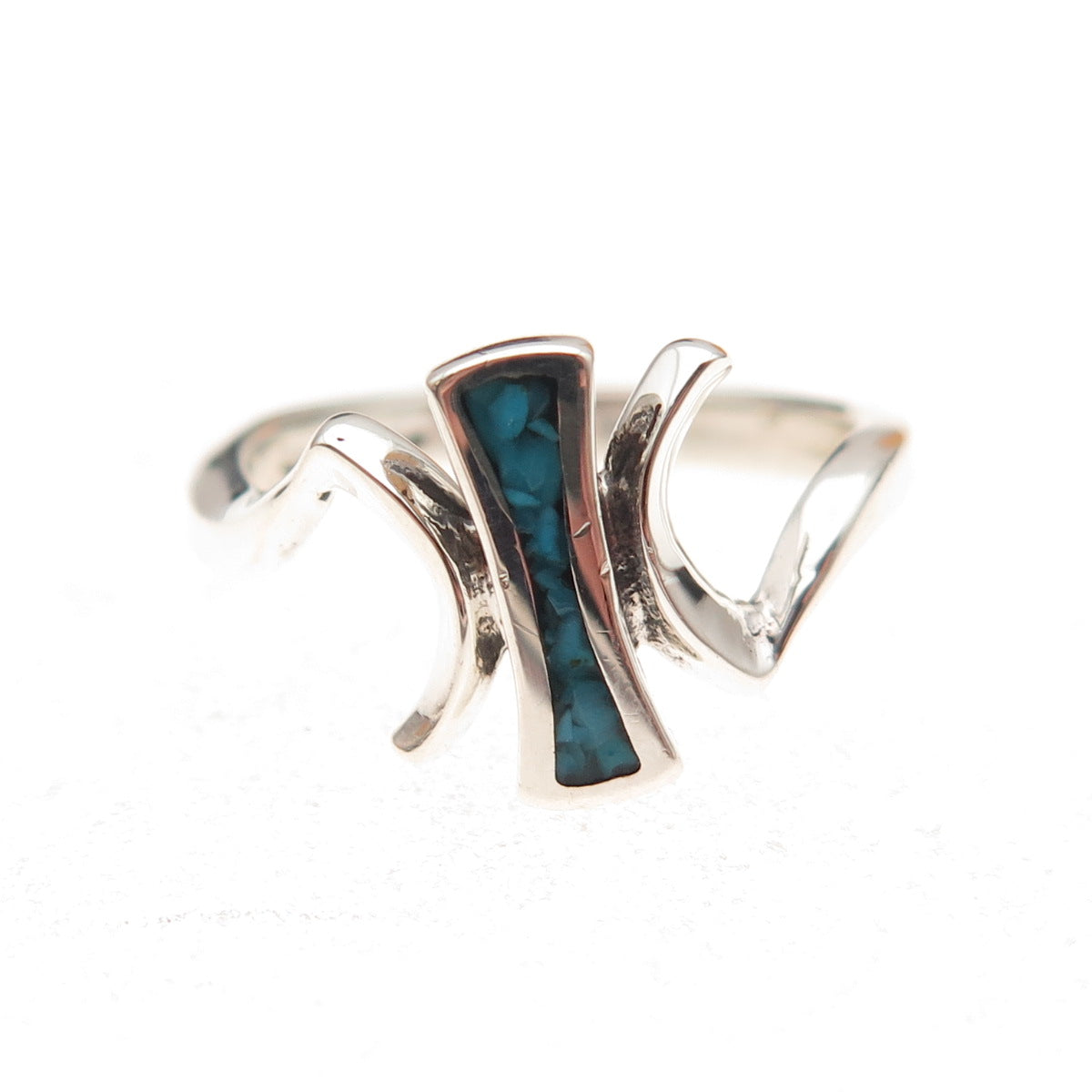 Old Pawn 925 Sterling Silver Vintage Southwestern Turquoise Inlay Ring Size 6.5