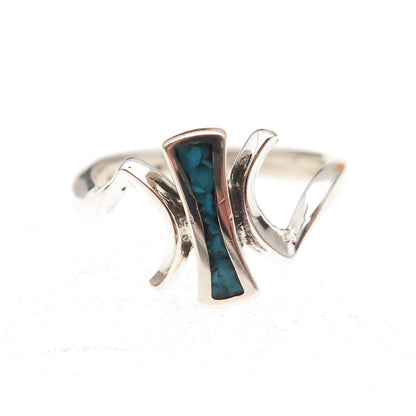Old Pawn 925 Sterling Silver Vintage Southwestern Turquoise Inlay Ring Size 6.5
