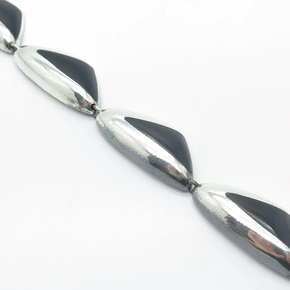 970 Silver Vintage MexicoJ. Gomes Black Onyx Gem Link Bracelet 6.75"
