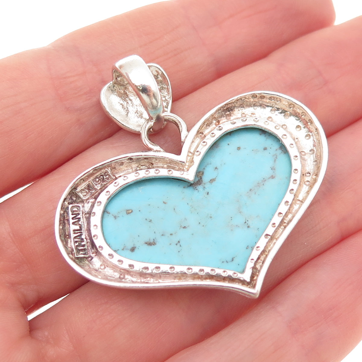 SX Sally C 925 Sterling Silver Vintage Real Turquoise Heart Pendant