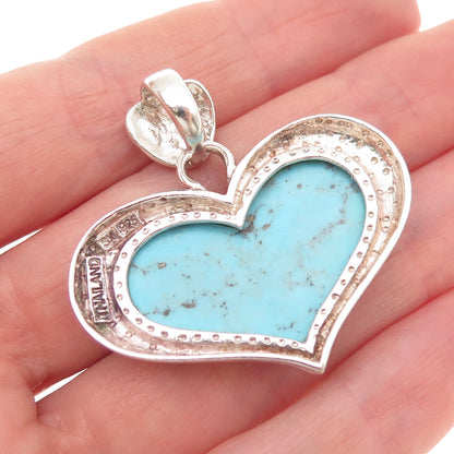 SX Sally C 925 Sterling Silver Vintage Real Turquoise Heart Pendant