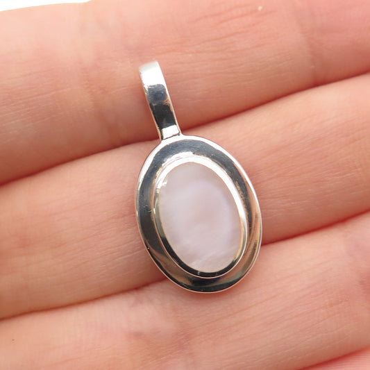 925 Sterling Silver Vintage Real MOP Oxidized Mini Charm Pendant