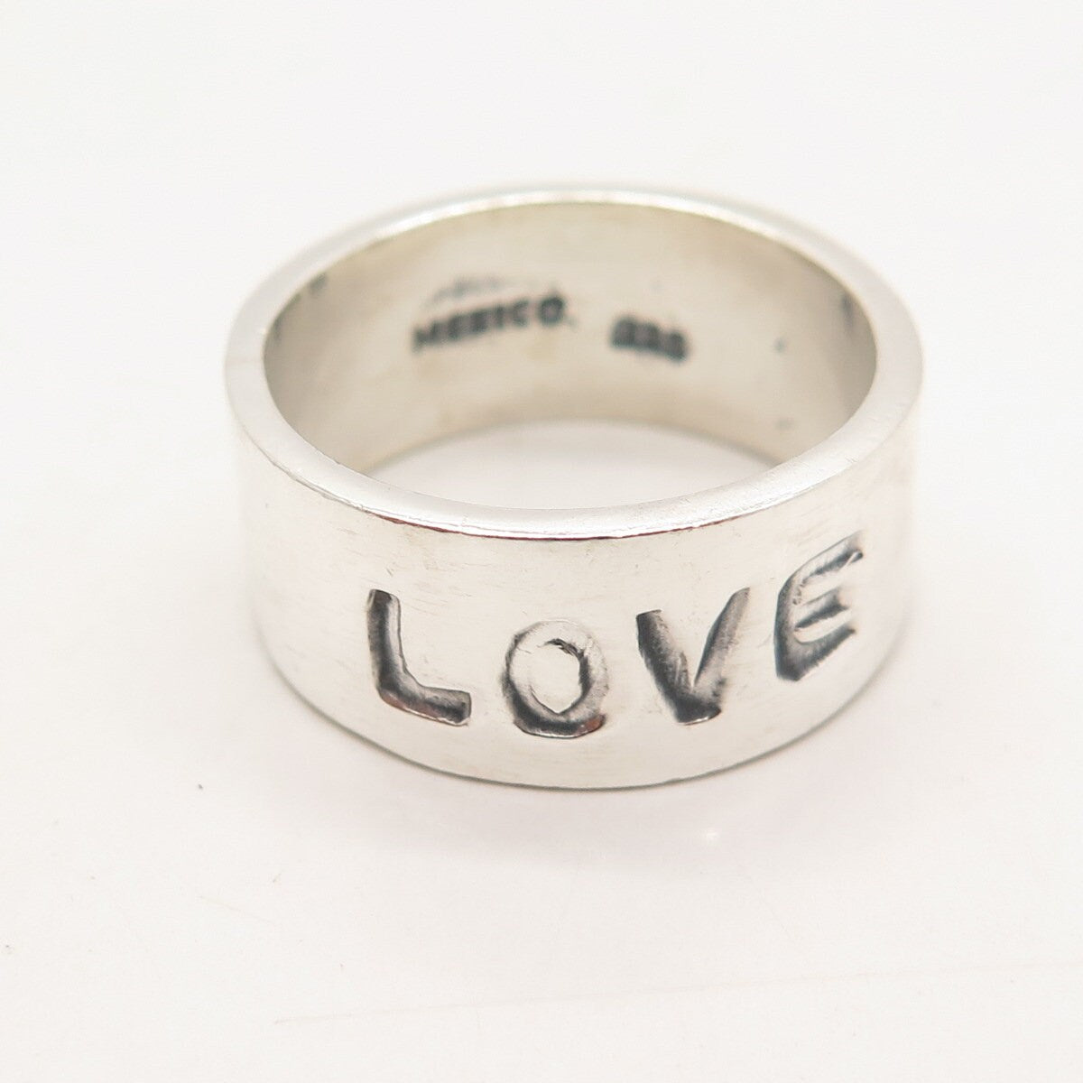 925 Sterling Silver Vintage Mexico "LOVE" Band Ring Size 10.75