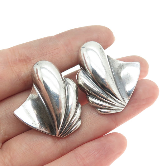 925 Sterling Silver Vintage Italy Modernist Oxidized Omega Back Earrings