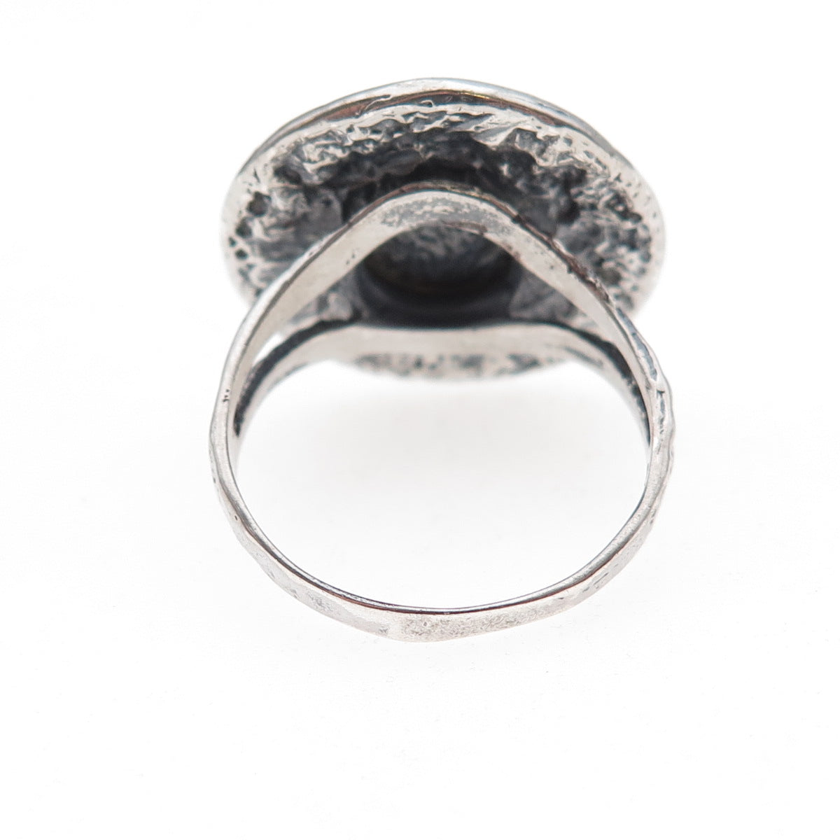 925 Sterling Silver Vintage Modernist Beaded Disc Oxidized Ring Size 9