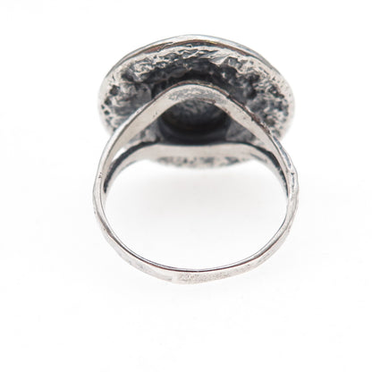 925 Sterling Silver Vintage Modernist Beaded Disc Oxidized Ring Size 9