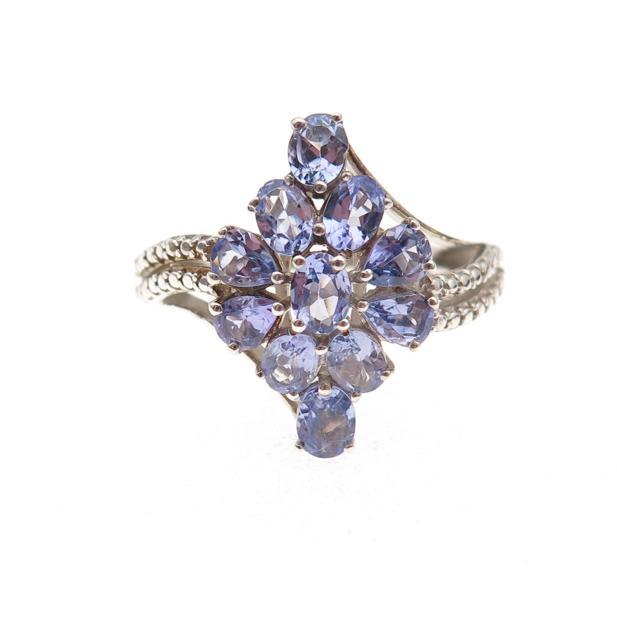 Chuck Clemency 925 Sterling Silver Real Oval & Pear-Cut Tanzanite Ring Size 5