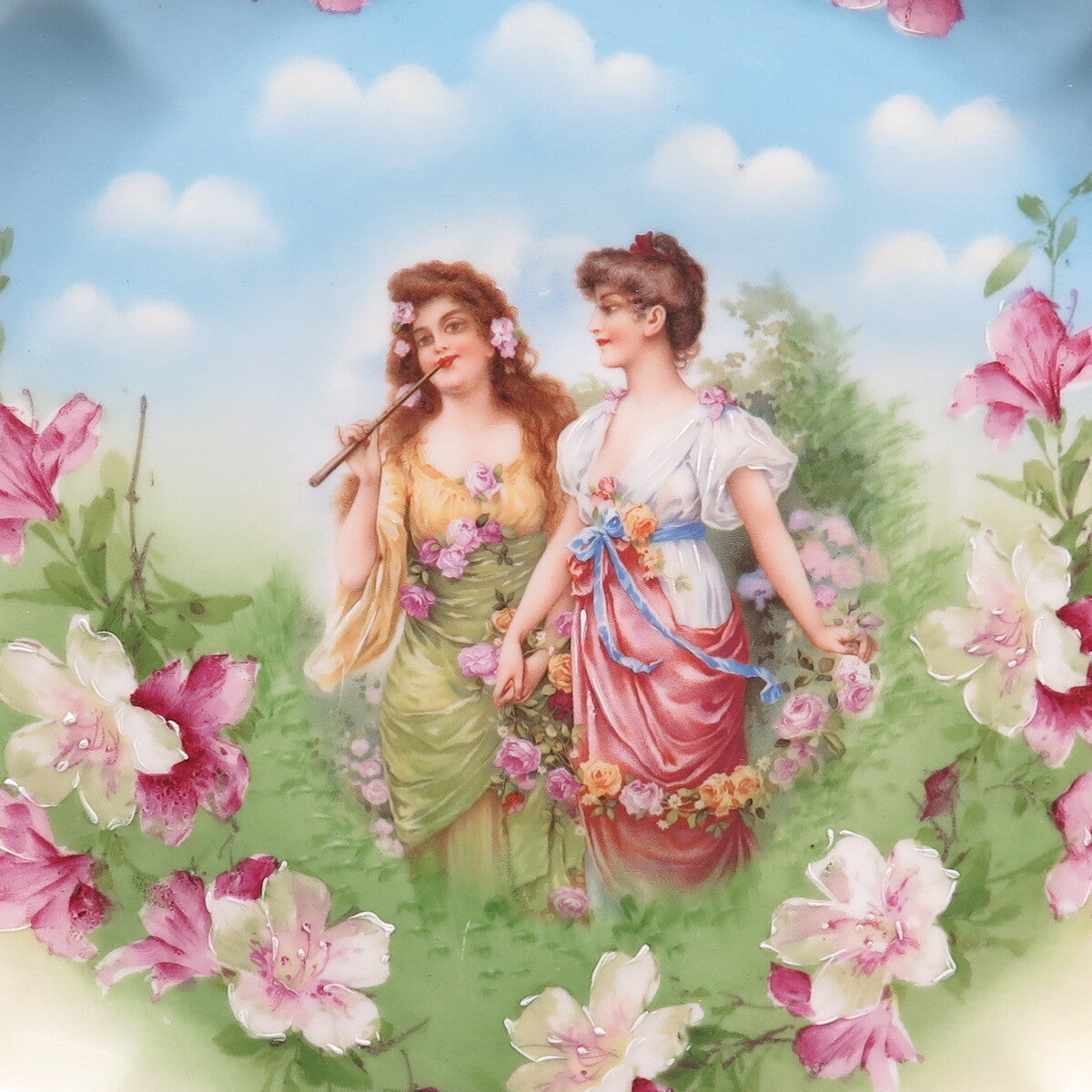 PORZELLANFABRIK MOSCHENDORF Antique Germany Flora Porcelain Cabinet Plate