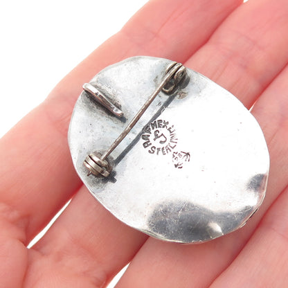925 Sterling Silver Vintage RAF Mexico Real Opal Modernist Pin Brooch / Pendant