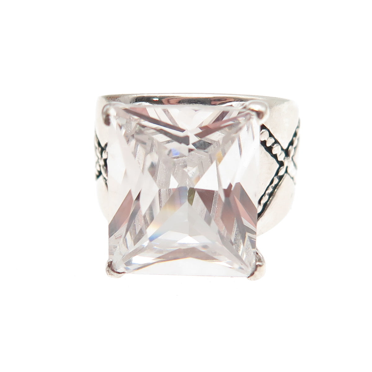925 Sterling Silver Radiant-Cut C Z X Shape Ring Size 5