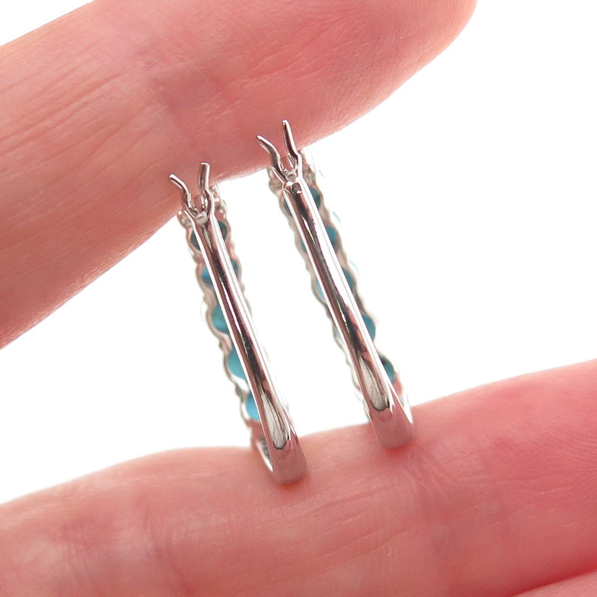 925 Sterling Silver Real Sleeping Beauty Turquoise Earrings