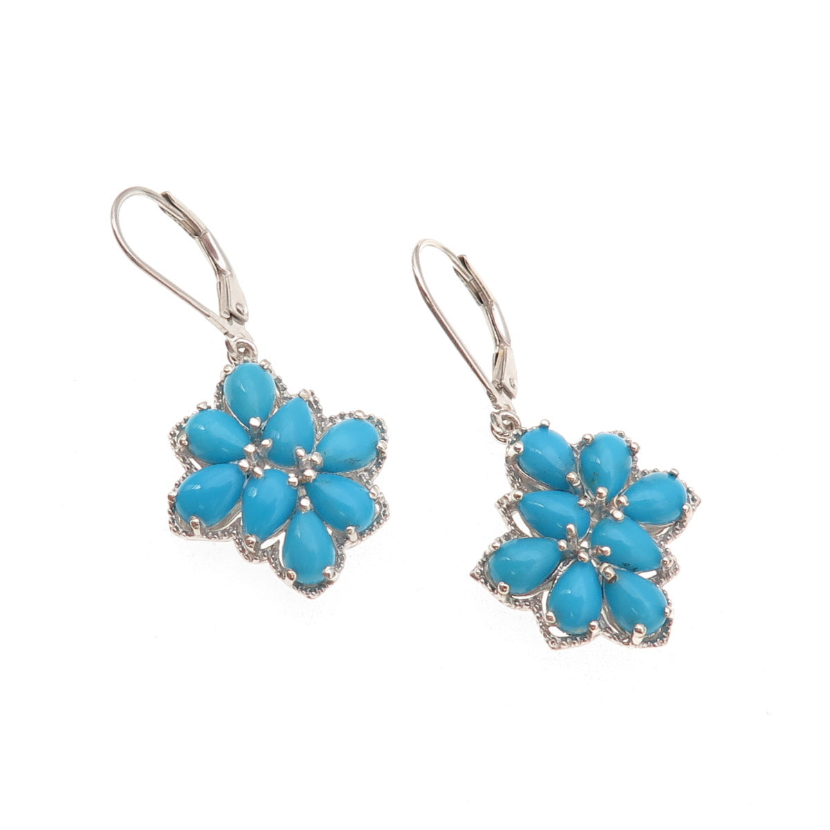 Chuck Clemency Sterling Silver Real Sleeping Beauty Turquoise Floral Earrings