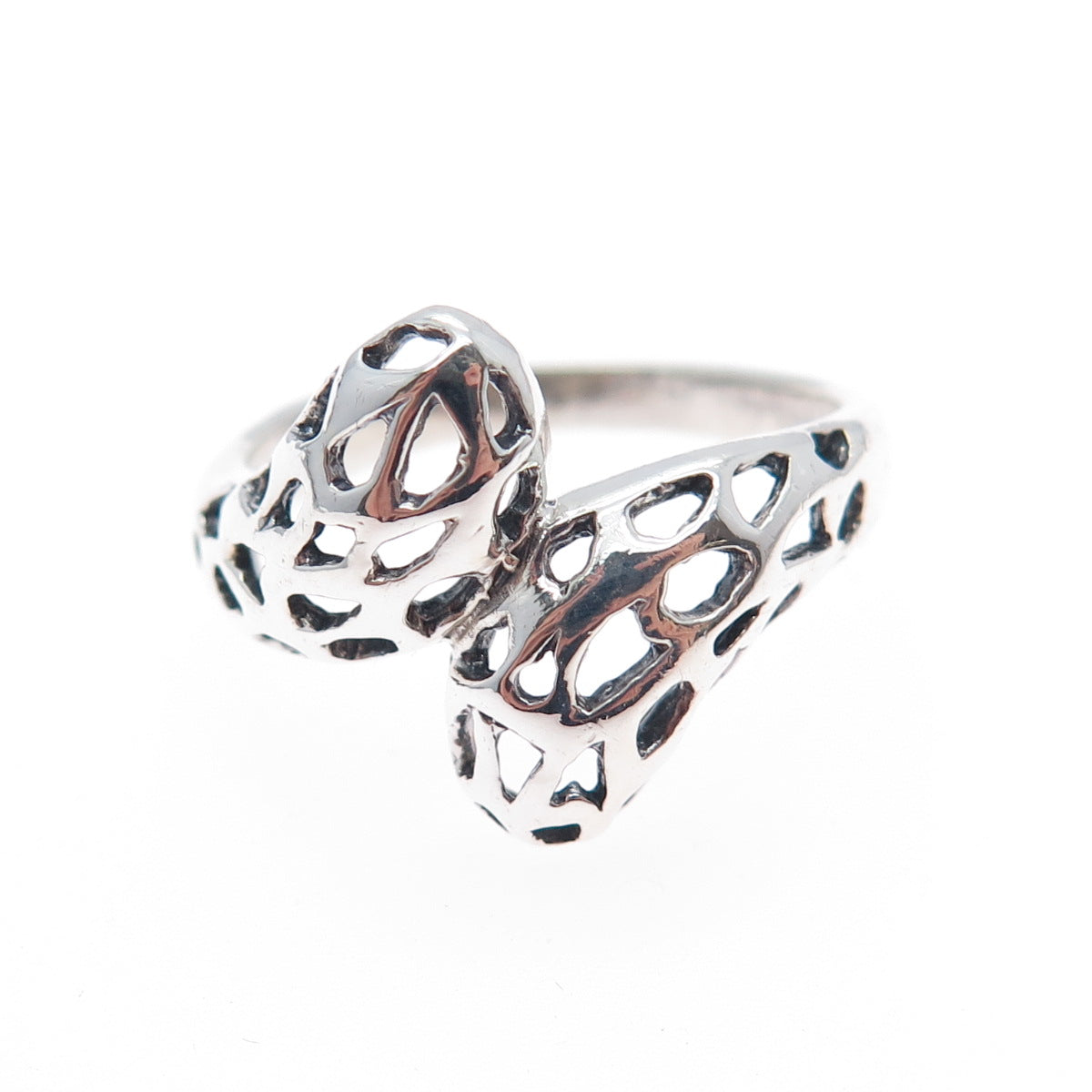 925 Sterling Silver Vintage Modernist Bypass Oxidized Ring Size 8.75