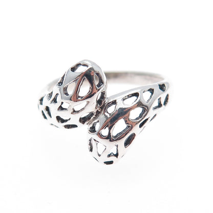 925 Sterling Silver Vintage Modernist Bypass Oxidized Ring Size 8.75