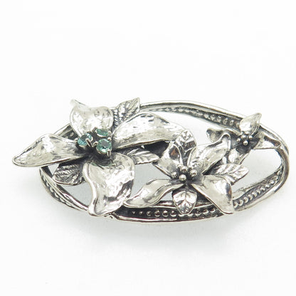 OR PAZ PZ 925 Sterling Silver Vintage Israel Real Aquamarine Flower Pin Brooch