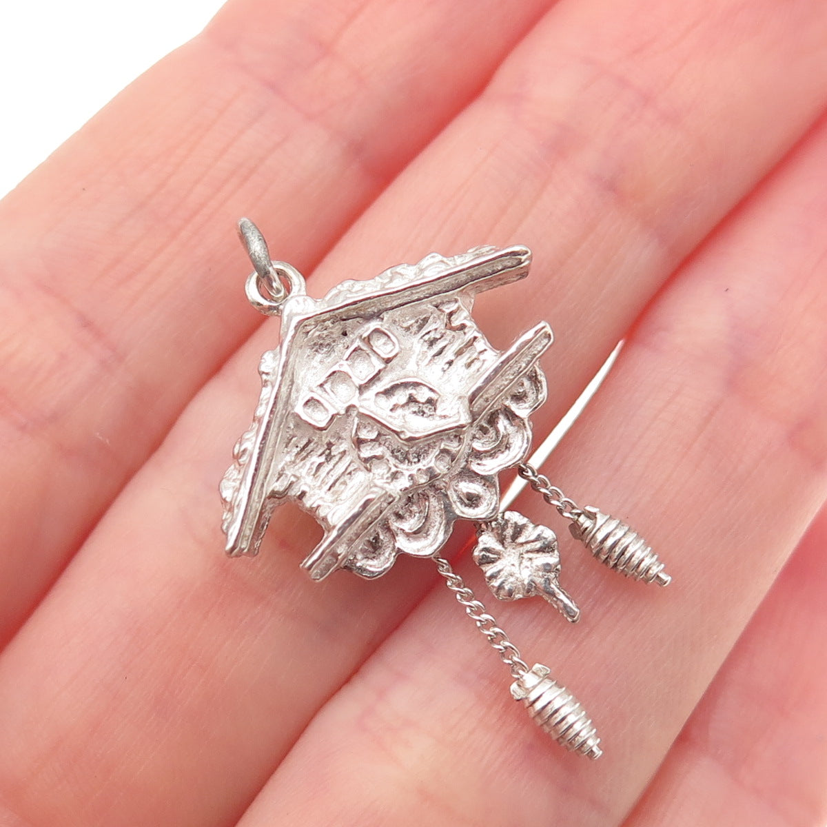 800 Silver Vintage European Cuckoo Clock Mini Charm Pendant