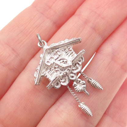 800 Silver Vintage European Cuckoo Clock Mini Charm Pendant