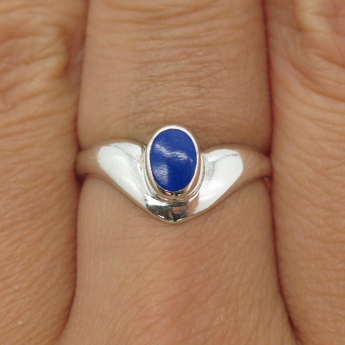 925 Sterling Silver Vintage Real Lapis Lazuli Gemstone Modernist Ring Size 6.75