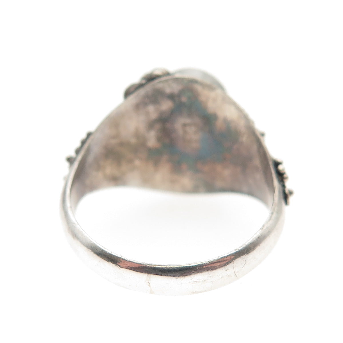 925 Sterling Silver & Gold Vintage Real Green Onyx Oxidized Ring Size 7.25