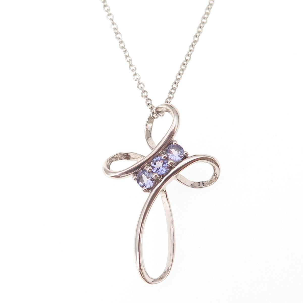 Chuck Clemency 925 Sterling Silver Real Tanzanite Cross Cable Chain Necklace 20"
