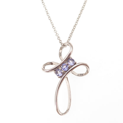 Chuck Clemency 925 Sterling Silver Real Tanzanite Cross Cable Chain Necklace 20"