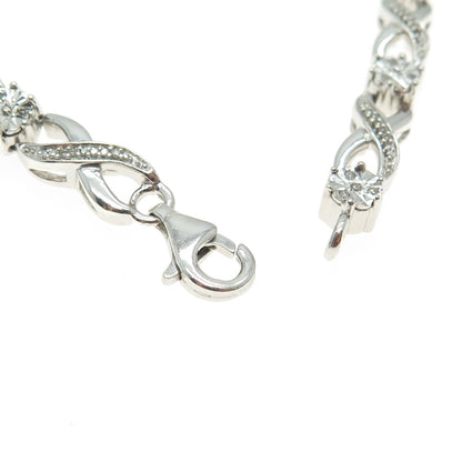 925 Sterling Silver Real Round-Cut Diamond Infinity Link Bracelet 7.25"