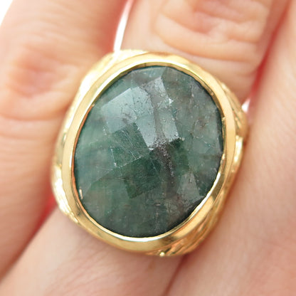 CHAPAL ZENRAY 925 Sterling Silver Gold Plated Real Emerald Ring Size 5.25