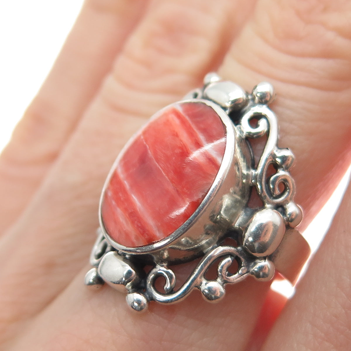 950 Silver Vintage Real Spiny Oyster Shell Oxidized Ring Size 7.75