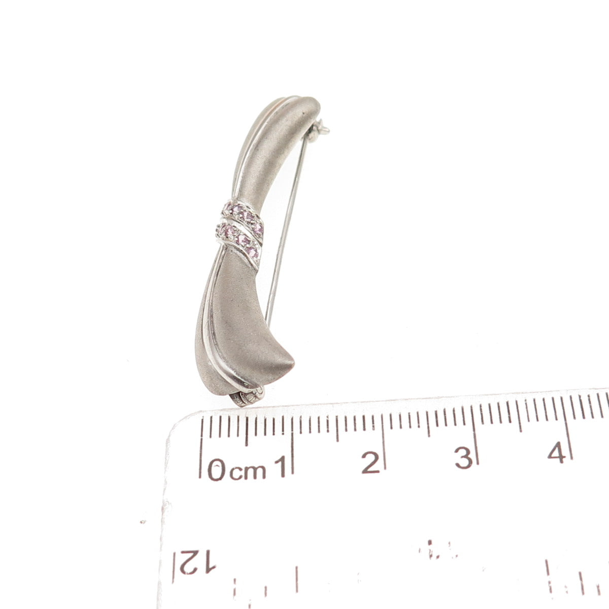 925 Sterling Silver Real Round-Cut Pink Sapphire Modernist Bow Pin Brooch