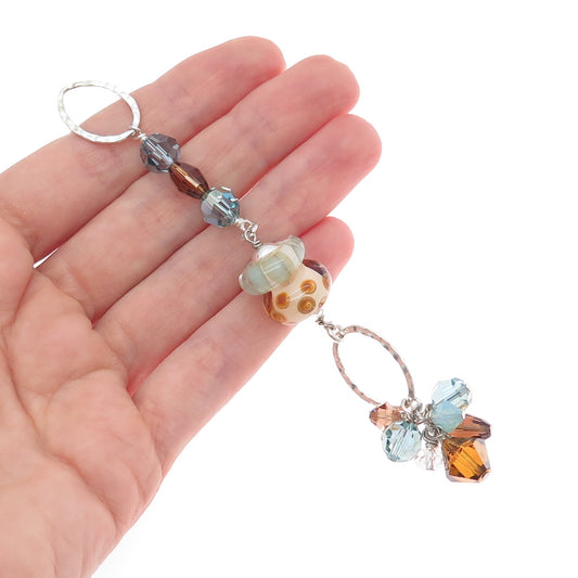 925 Sterling Silver Vintage Multi-Color Crystal & Murano Glass Long Pendant