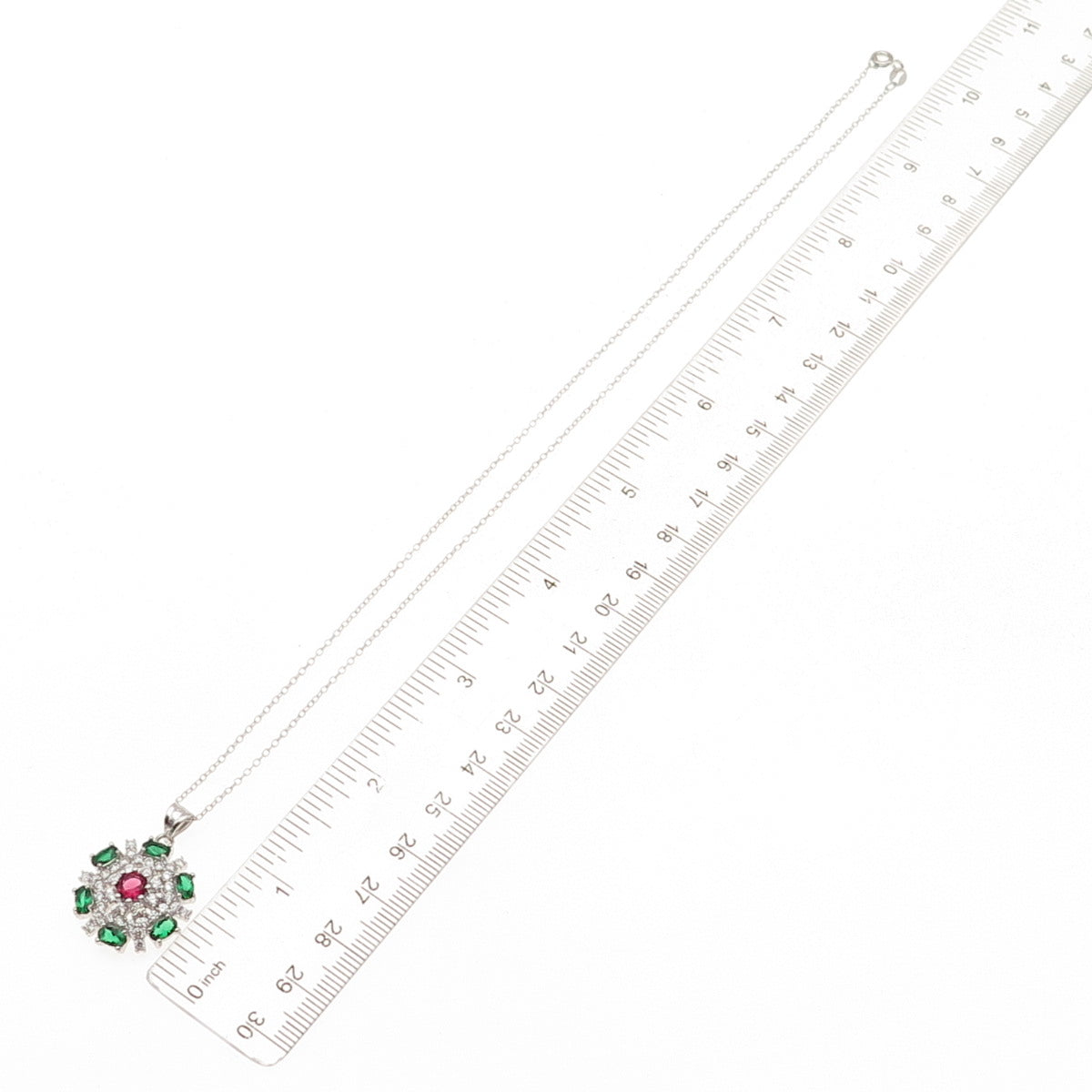 925 Sterling Silver Multi-Color C Z Floral Cable Chain Necklace 18"