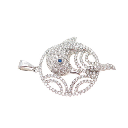 925 Sterling Silver Round-Cut Blue & White C Z Dolphin Charm Pendant