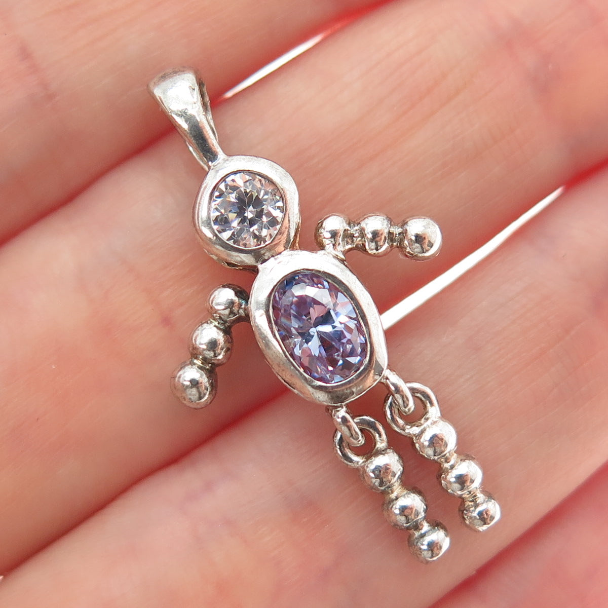 925 Sterling Vintage Purple White CZ February Birthstone Boy Articulated Pendant