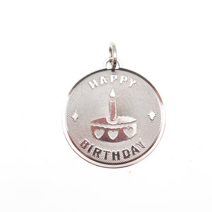 BEAU 925 Sterling Silver Vintage Happy Birthday Cake Mini Charm Pendant