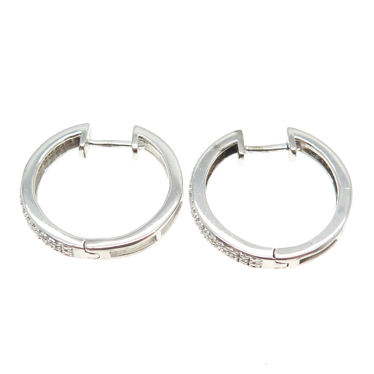 925 Sterling Silver Real Round-Cut Diamond Hoop Earrings