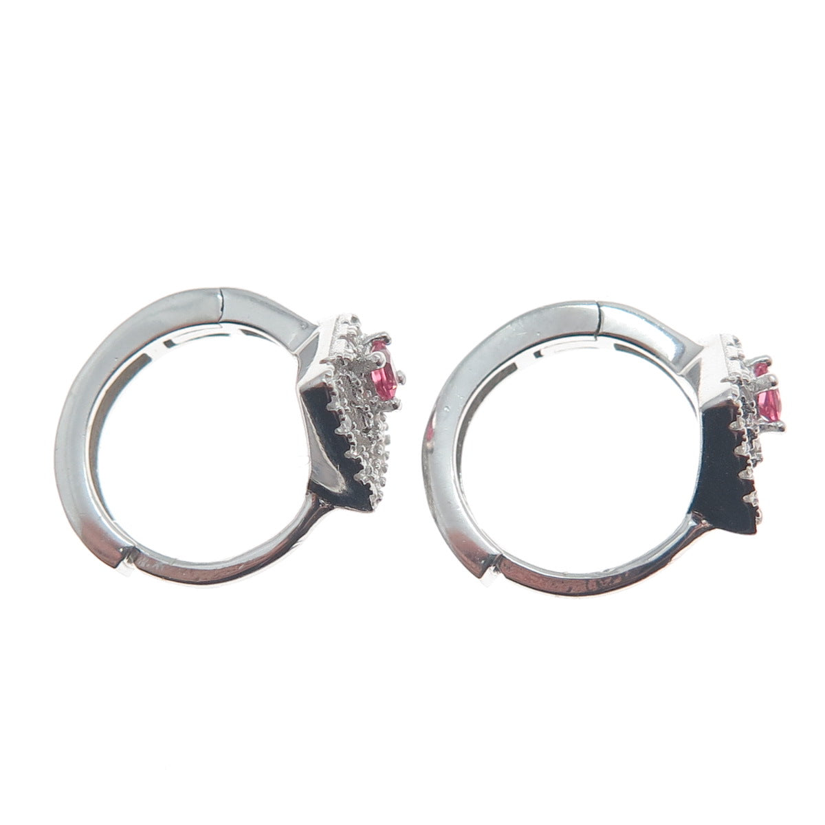 925 Sterling Silver Princess-Cut Pink & Round-Cut White C Z Hoop Earrings