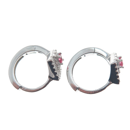 925 Sterling Silver Princess-Cut Pink & Round-Cut White C Z Hoop Earrings