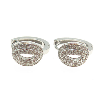 925 Sterling Silver Round-Cut C Z Coffee Bean Hoop Earrings