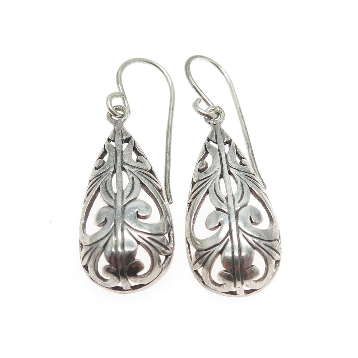 JEZLAINE 925 Sterling Silver Vintage Floral Ornate Teardrop Earrings