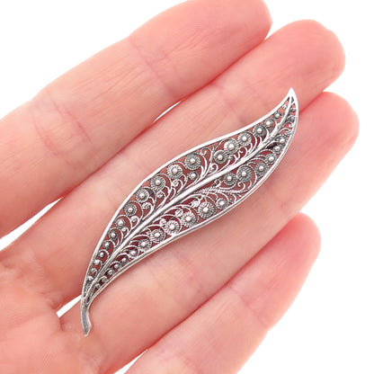 Hans Rudi Hofer 800 Silver Vintage Germany Floral Filigree Oxidized Pin Brooch