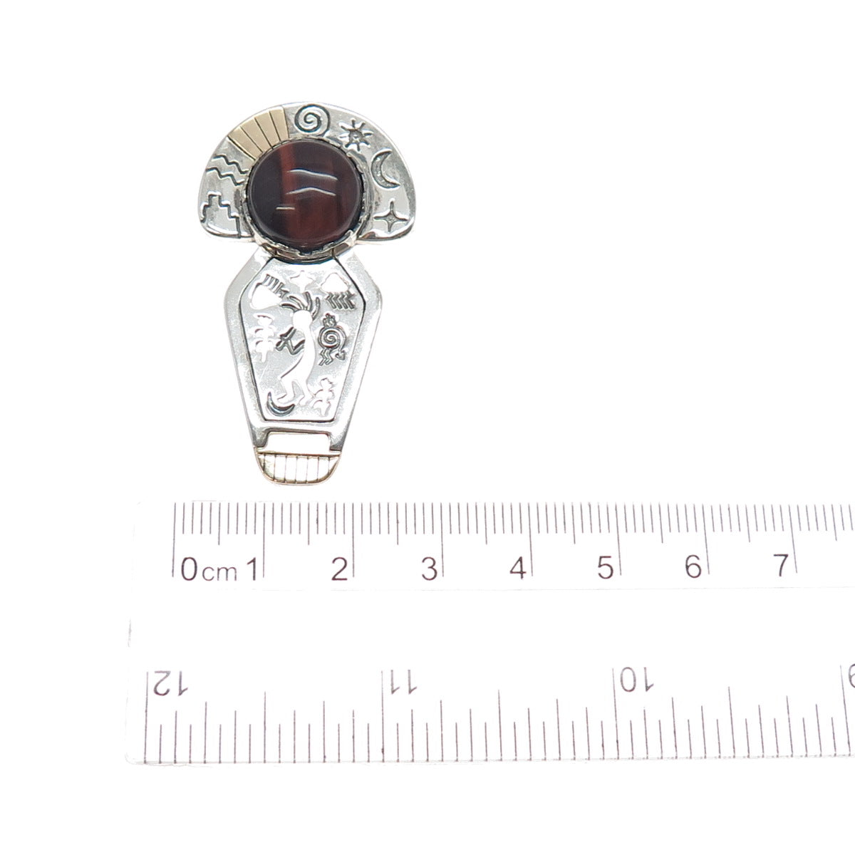 CAROLYN POLLACK R TENORIO Old Pawn 14K Gold Silver Vintage Tiger Eye Pin Pendant