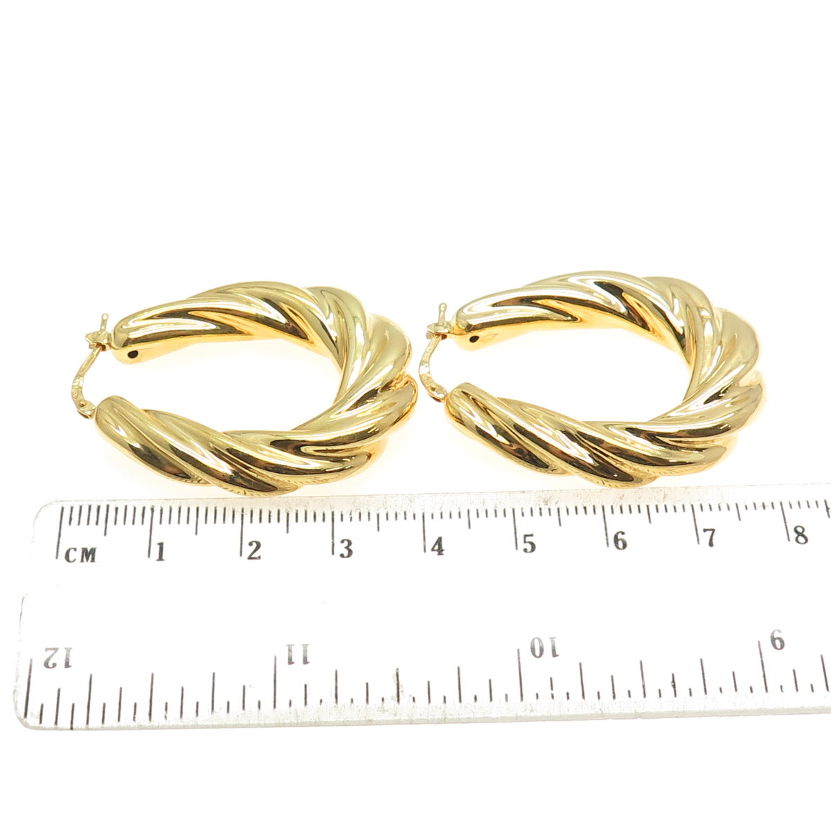 MAURITIUS 925 Sterling Silver Gold Plated Twisted Hinged Hoop Earrings