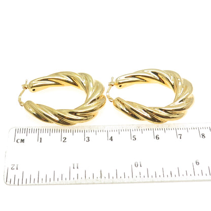 MAURITIUS 925 Sterling Silver Gold Plated Twisted Hinged Hoop Earrings