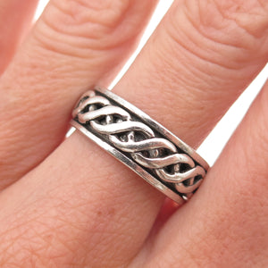 925 Sterling Silver Vintage Woven Oxidized Rotating Band Ring Size 8.75